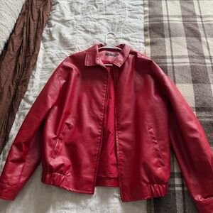 SHEIN Vibrant Red Leather Jacket